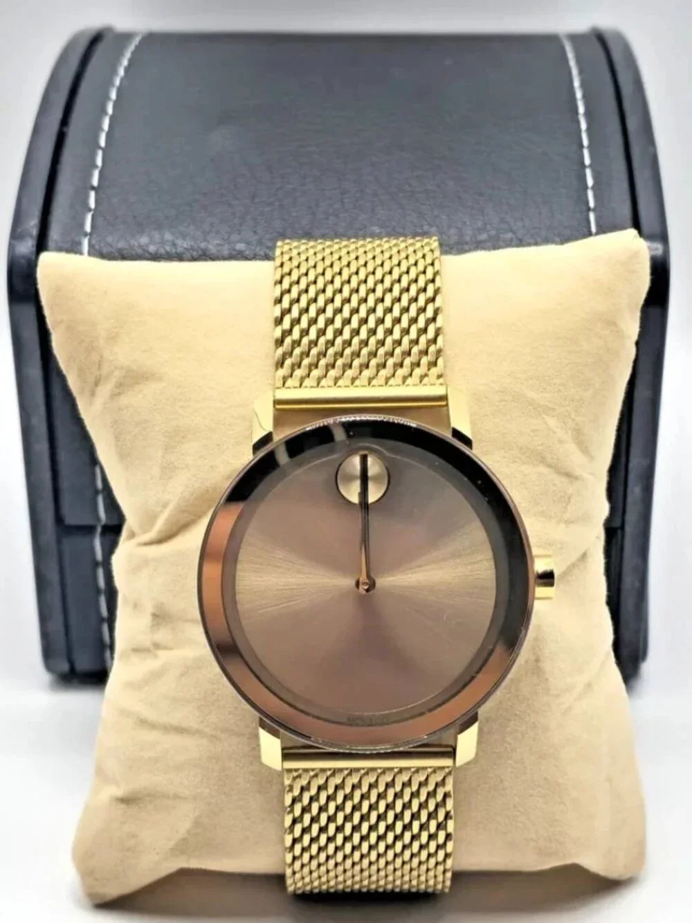 Movado Bold Mens Gold Tone Mesh Bracelet Brown Dial Watch